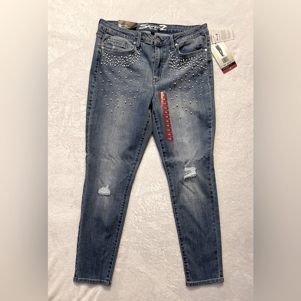 Women’s 7 For All Mankind Pearl Studded Distressed Jeans Size 14